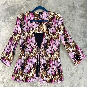 Essentials by Milano XL Boho Leopard Print Pleated Tank Top Cardigan